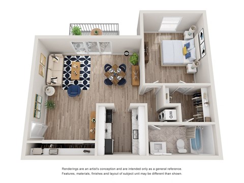 a 1 bedroom floor plan with a bathroom and a living room